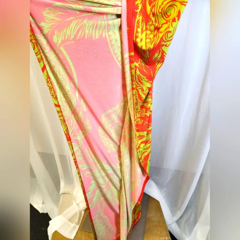Bold Leaf Kaftan Vibrant Orange and Yellow. Mannequin Worn Only. - Picture 10 of 14